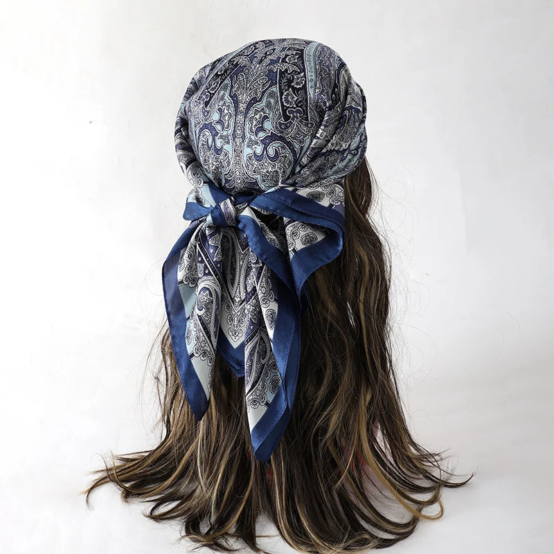 Fashion Paisley Print Luxury Brand Silk 70cm Square Scarf Women Satin Shawls Neckerchief Wrap Scarves Bandana Hair Hjiab Floral