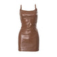 Sexy PU Leather Bodycon Dress Spaghetti Strap Backless Mini Dresses for Women Night Club Outfits