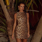 Leopard Print Sequins Glitter Dress Sleeveless Mini Bodycon Dresses for Woman Sexy Club Outfits