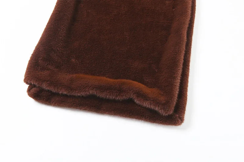 Brown Faux Fur Vest Turtleneck Sleeveless Tops Fashion Fall Winter Clothes for Woman Jackets Coats