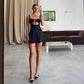 Sexy Summer Satin A Line Dress Women's Clothing 2024 Tie Front Hollow Out Sleeveless Mini Dresses Black