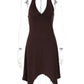 Women Halter V‑Neck Mini Dress Sleeveless Twist Front Irregular Hem A‑Line Short Dress Y2K Club Party Evening Dresses
