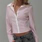 Fashion Women Striped Shirt Long Sleeve Shirt Button-down Elegant Ladies Blouse Fall Spring Work Out Tops Casual Daily