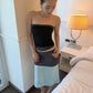 Color Blocking Patchwork 2-Piece Set Women Wrap Chest Simple Tank Tops+Classic Long Skirt Skinny Elegant Stretch Suit