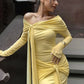 Off Shoulder Long Sleeve Maxi Dress Yellow Mesh Elegant Dresses for Woman for Party Outfits Autumn 2025