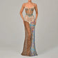 See Through Leopard Print Chiffon Maxi Dresses Woman 2025 Elegant Summer Sleeveless High Split Long Dress