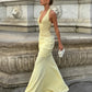 Dinner Party Patchwork Dress Women Fake Diamond Decoration Halter v-Neck Backless Folds Elegant Vacation Chic Vestidos