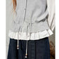 Women's Contrast Patchwork Cardigan with Drawstring Waist, Round Neck Long Sleeve Casual Top for Everyday Wear