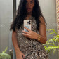 Leopard Print Halter V Neck Sexy Mini Dress Women Elegant Backless Off-shoulder Sleeveless Draped Club Party Dress