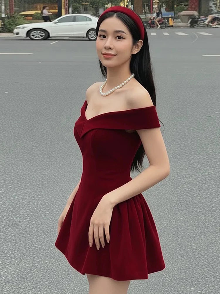 Ruched Bow Patchwork Dress Women Noble Chic Slash Neck Sleeveless Zip Ruffled Stretch Party Prom Banquet Sexy Bodycon