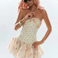 Sweet Style Patchwork Dress Women Polka Dot Floral Print Folds Tierred Skinny Summer Fashion Vacation Chic Mini Bodycon