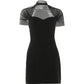 Women Elegant Square Collar Dress Fashion Mesh Patchwork Short Sleeve Stretch Sexy Trend Evening Party Club Bodycon