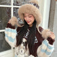 Cute Fair Isle Plush Lining Strap Pom Pom Knit Beanie For Women