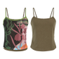 Women's Cropped Cami Top with Patchwork Tropical Leaf Print, Contrast Trim Slim Fit Spaghetti Strap Vest for Summer