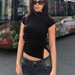 Side Button Slit Asymmetrical Crop Tops for Woman Sexy Short Sleeve Y2k T Shirt 2026 Summer Clothes