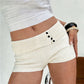 Stylish Button Decor Ribbed Trim Foldover Mid Rise Shorts Women Knit Crochet Micro Shorts Casual Slim Fit Y2K Streetwear