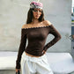 Button Off Shoulder Long Sleeve Tops Fall 2026 Fashion Solid Color Fitted T Shirts Woman Clothing