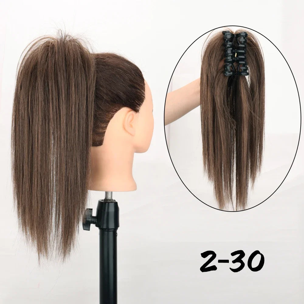 Synthetic 16Inch Claw Clip Ponytail Hair Extensions Waterfall Straight Ponytail Blonde Brown Heat Resistant Pony Tail Fake Hair