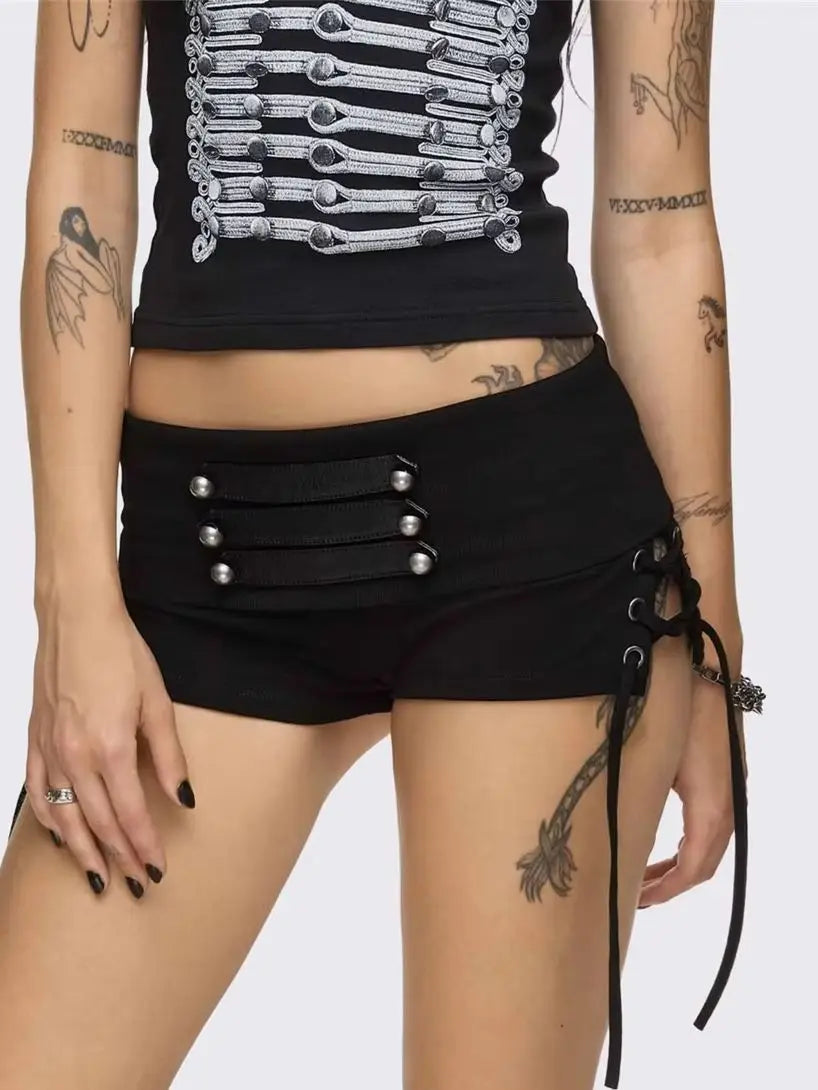 High Street Short Women Hottie Trend Rivet Metal Hollow Patchwork Shirring Skinny Sexy Midnight Club Party Outfits