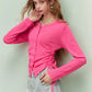 Fresh Girly Drawstring Waist Round Neck Fitted Knit Cardigan For Women