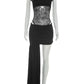 Women Black Lace Mesh 2 Piece Outfit Short Sleeve Sheer Bodysuit And Ruched Mini Skirt Sets Female Clubwear Party Set