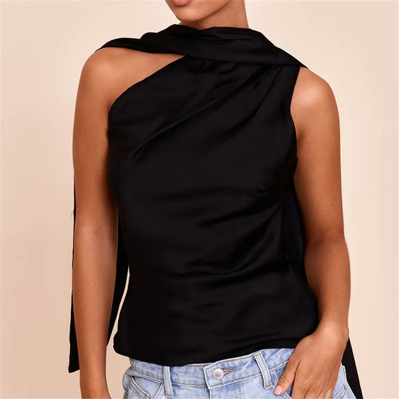 Summer Satin Tank Top Fashion Solid Backless Sleeveless with Scarf Ribbon Tanks High-Street Party Vacation Women's Top