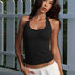 Hardwear Detail Halter Neck Open Back Tops Sexy Black White Ribbed Tight Fitted Tank Tops Clubwear Woman