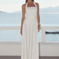 White Halter Backless Sexy Maxi Dress Women Elegant Square Collar Sleeveless Bodycon Club Party Long Dresses Female