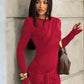 Long Sleeve Draped Short Dresses Fall Woman Clothes Fashion Sexy Brown Birthday Dress