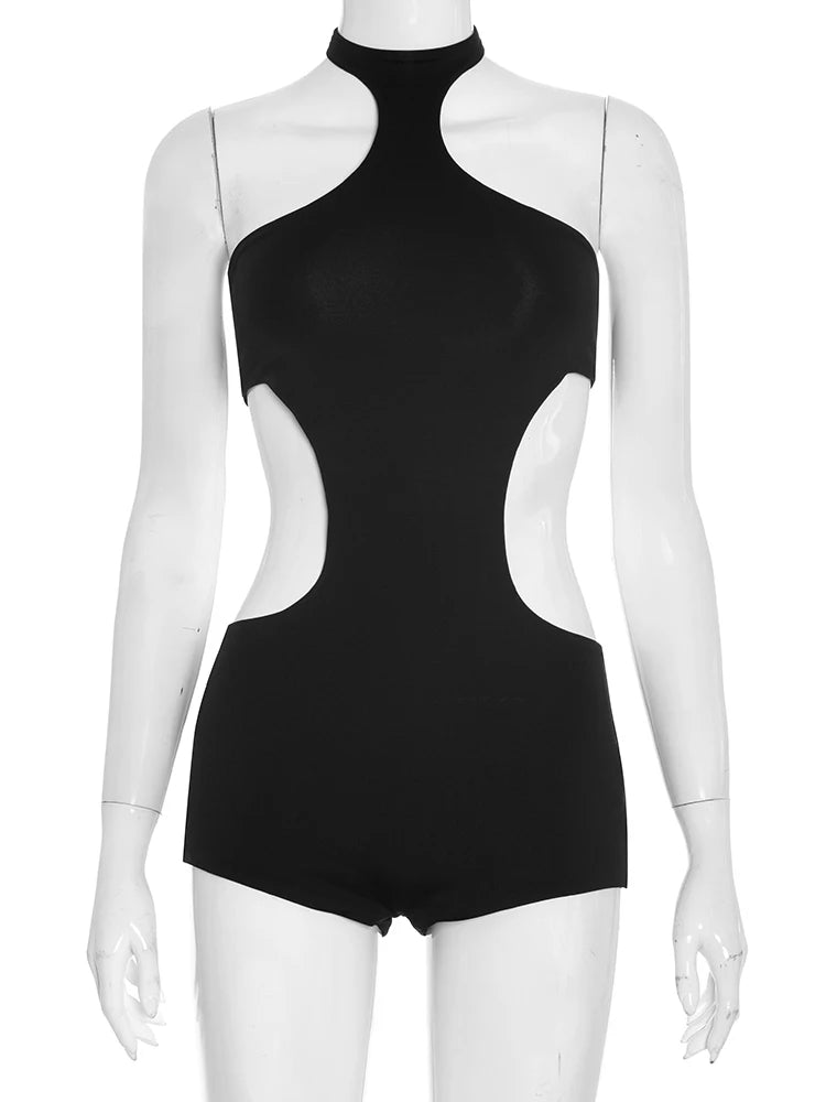 Sexy Thick Romper Women Sexy Hollow Irregular Tight Midnight Club Hipster Stretch Halter Backless Activity Playsuit