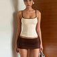 Sexy Simple 2 Piece Set Women Fashion Line Patchwork Low-Neck Sleeveless Tank Top+Peach Hip Skirt Trend Street Suits