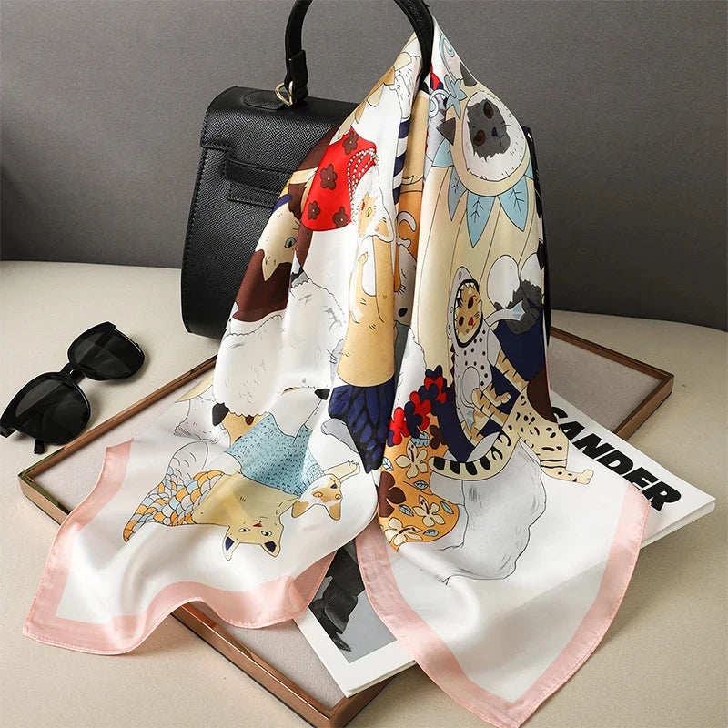 Luxury 70cm Silk Square Scarf Women Print Satin Neck Tie Female Hair Wrist Bandana Headkerchief Shawl Wrap Hijab Echarpe