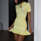 Summer Short Sleeve Ruffle Mini Dress Women Sweater Pullover Elegant Fashion Hollow Out Ribbed Slim High Waist Dress