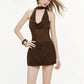 Women Trend Sexy Silk Scarf+Dress Fashion Ruched Backless Patchwork Sleeveless Fashion Classic Vacation Party Bodycon