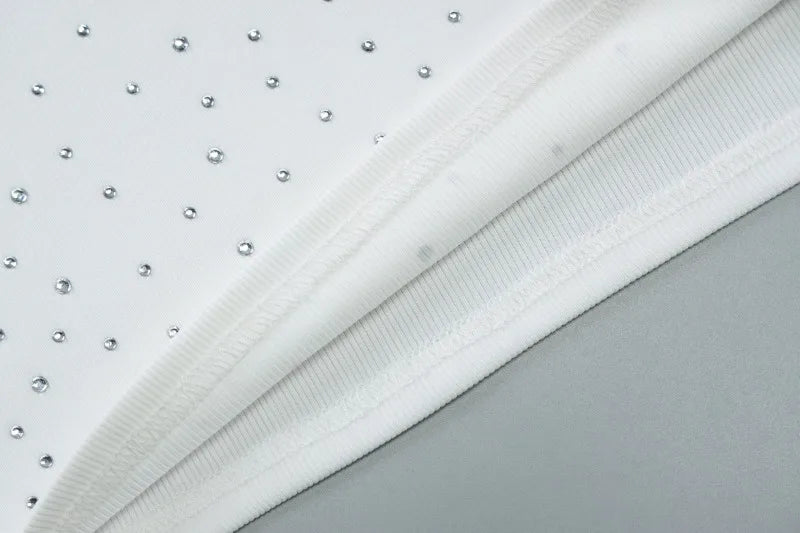 Rhinestone Crop Tops Black White Ribbed Square Neck Bodycon Tank Top Sexy Woman Clothing Summer 2025