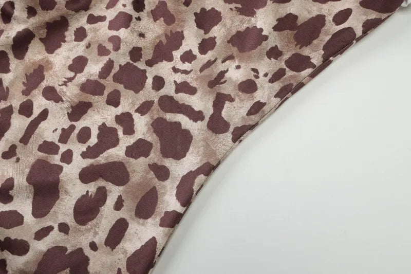 Leopard Print Fit and Flared Dresses Woman Clothing Sexy Frilly Sleeveless V Neck Backless Pleated Mini Dress