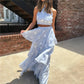 Vintage Polka Dot Halter Back Tie 2 Piece Matching Set Women Sleeveless Crop Top Tiered Layer Ruffle Long Skirt Summer