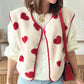 Women Winter Vest Sleeveless Jacket Button Closure Heart Print Warm Furry Vest Outwear for Valentine's Day