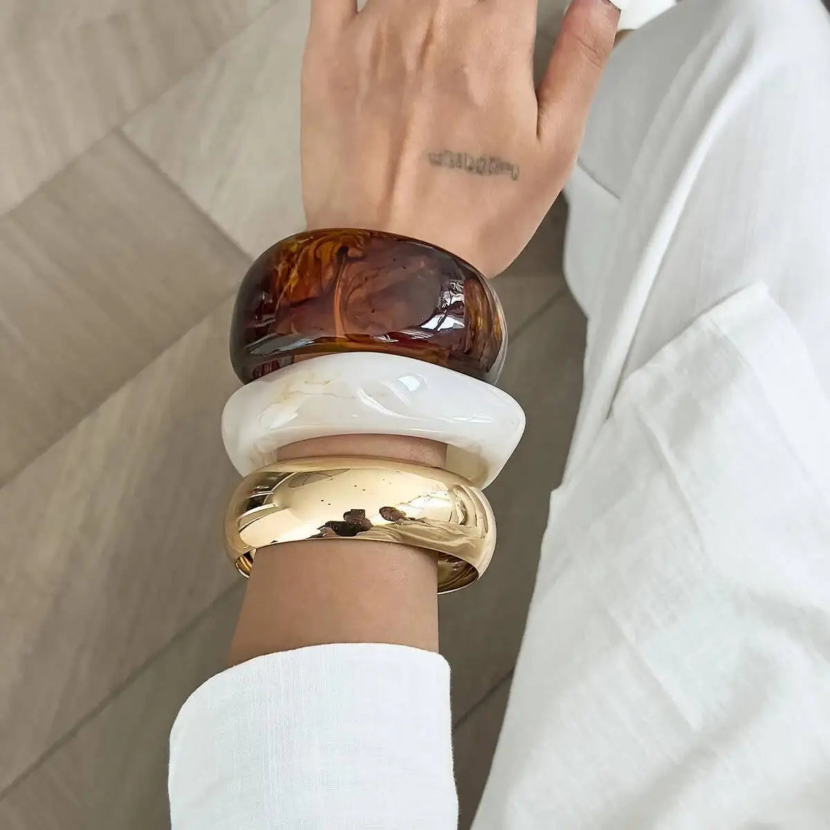 3 Styles Hip Hop Chunky Stacking Resin Bangles for Women Trendy Punk Irregular Geometric Charm Wide Bracelets Jewelry