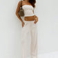 Fashion Long Pants Set Women Strapless Off-shoulder Crop Top Trouser Matching Sets Female Slim Fit Club Party Pants Set