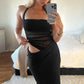 Mesh Patchwork Backless Sexy Maxi Dress For Women Gown Fashion Halter Sleeveless Strapless Bodycon Club Long Dress