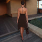 Handkerchief-hem String Back Halter Midi Dress Black Fashion Woman Clothing Elegant Dresses Casual