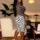 Polka Dot Print 2-Piece Set Women Turtleneck See Through Full Sleeve Crop Tops+Simple Color Blocking Short Streetwear