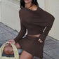 Autumn Fashion Two Piece Set Women One Shoulder Long Sleeve T-shirt And Mini Skirt Matching Set Female Skirt Set New