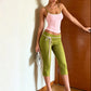 Sweet Hottie 2 Piece Set Women Simple Low-Neck Line-Patchwork Tank Top+Bandages Bow Capri Pants Fashion Street Suits