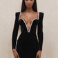 Long Sleeve Sexy Deep V Neck Wired Diamante Crystal Padded Should Bodycon Outfits Women Winter Velvet Party Dress
