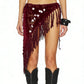 Women Boho Handmade Crochet Sequin Fringe Wrap Skirt Asymmetrical Tassel Beach Cover Up Summer Festival Streetwear