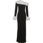Furry Patchwork Christmas Dress Women Winter Elegant Trend Diagonal Collar Split Hem Full Sleeve Party Club Vestidos