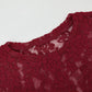 Sexy Sheer Red Floral Lace Two Piece Outfit for Women Short Sleeve Crop Top + Mini Shorts Set Nightclub Party Sleepwear