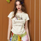 Women's Cute Graphic Tee with Cat Print, Slim Fit Short Sleeve Crew Neck T-Shirt, Casual Retro Top for Streetwear